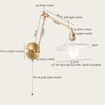 Afralia™ Cream Resin LED Wall Lights with Pull Chain Switch - Vintage Copper Bedside Lamp