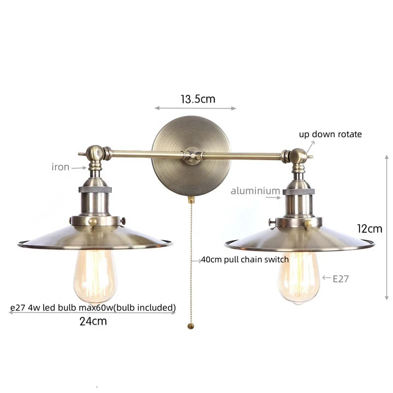 Afralia™ Dual Head LED Wall Light Pink Industrial Bedside Lamp