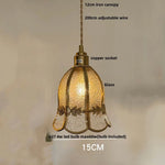 Walnut Wood & Copper Glass Pendant Light Fixture, LED Dining Room Luminaire