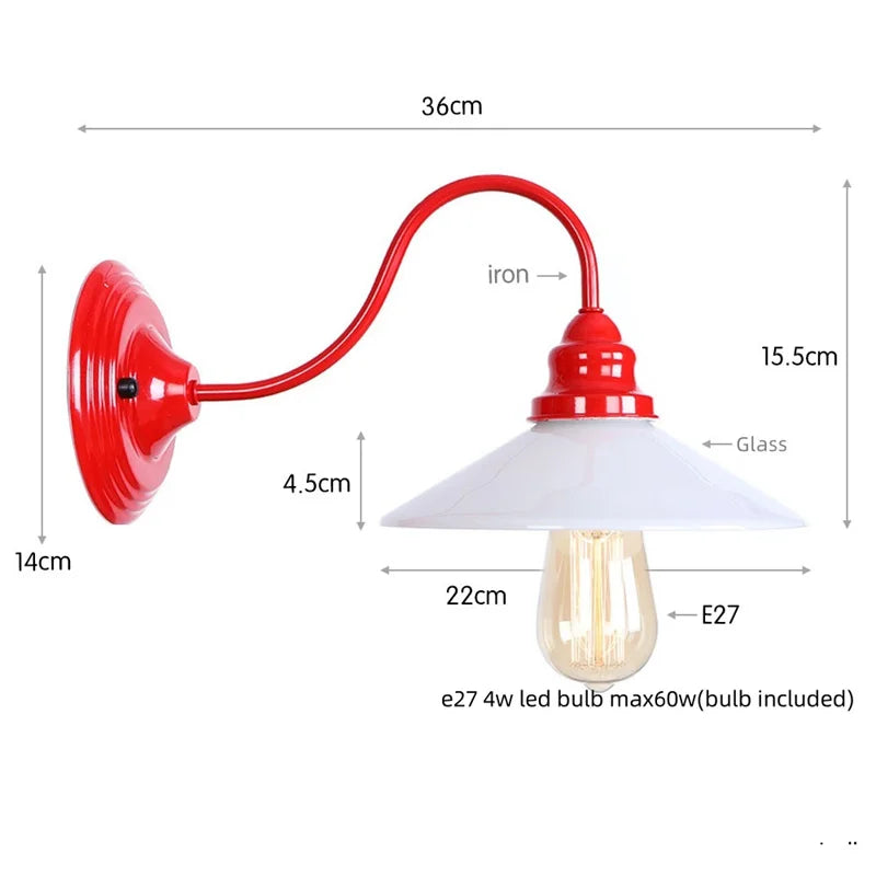 Vintage Loft LED Wall Lamp Red Clear Glass Stair Light