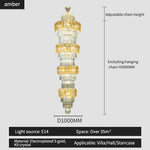 Elegant Crystal Hollow Long Chandelier for Duplex Living Room and Stairwell