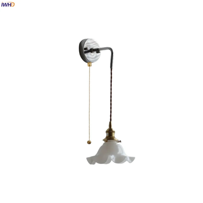 White Glass LED Wall Lights with Pull Chain Switch for Modern Decor