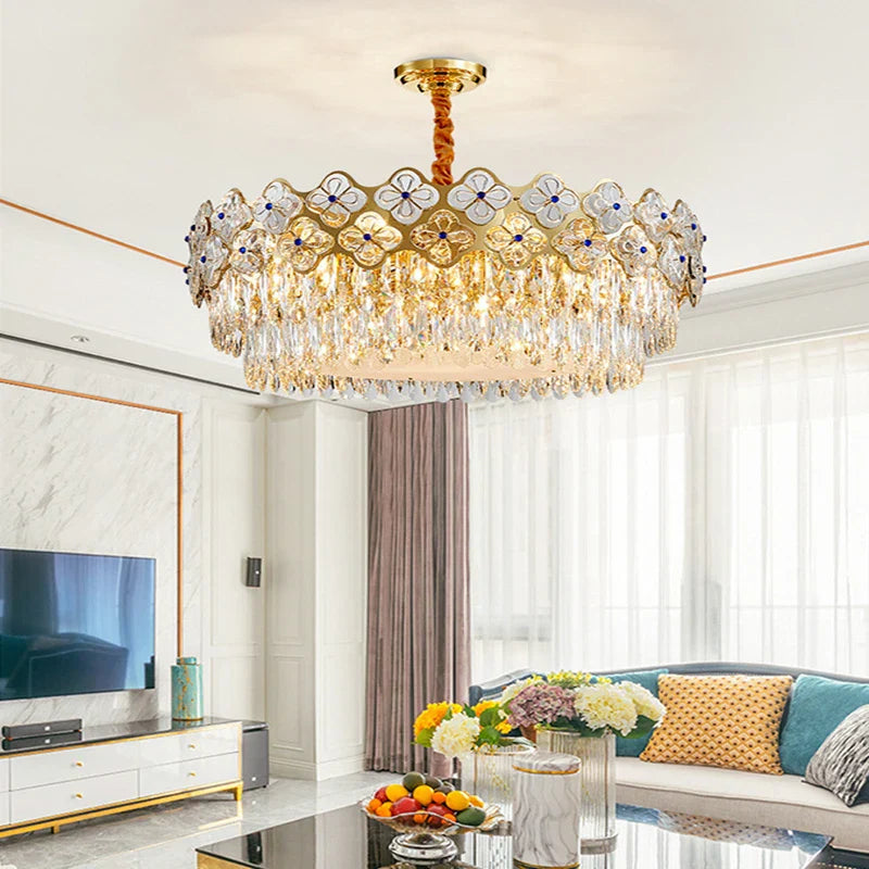 European Crystal Luxury Chandelier Gold Room Decor Hanglamp