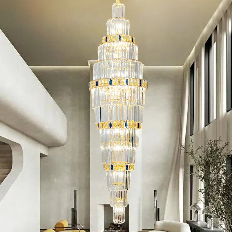 Crystal Chandelier: Duplex Building Spiral Staircase Contemporary Light Luxury Fixture