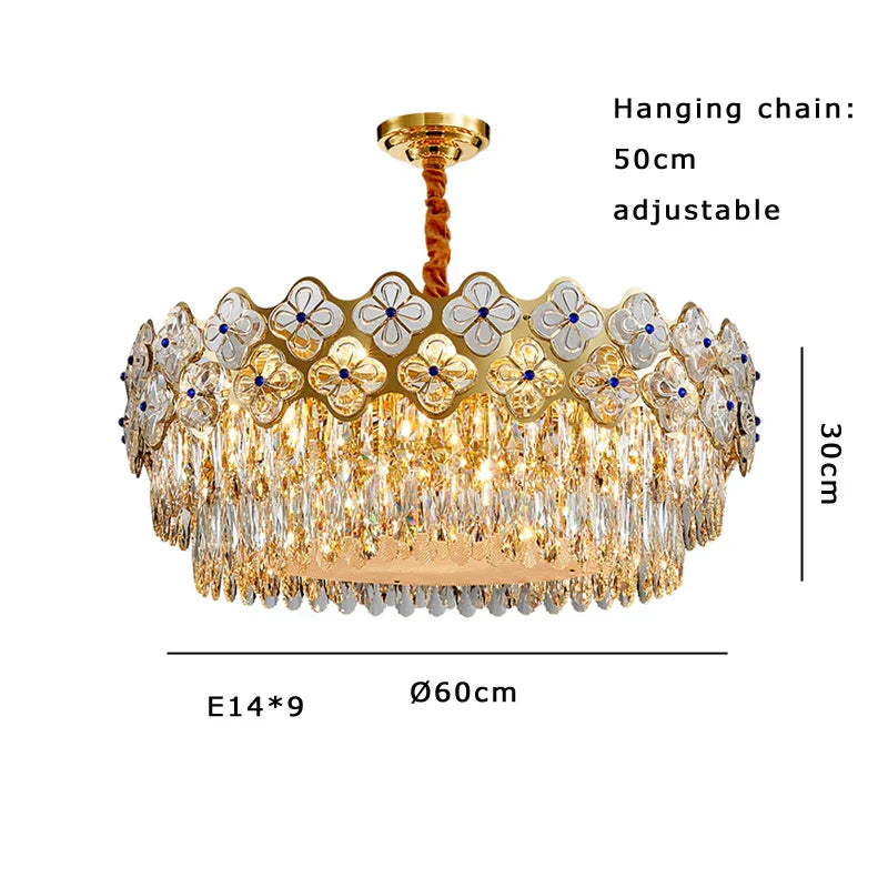 European Crystal Luxury Chandelier Gold Room Decor Hanglamp