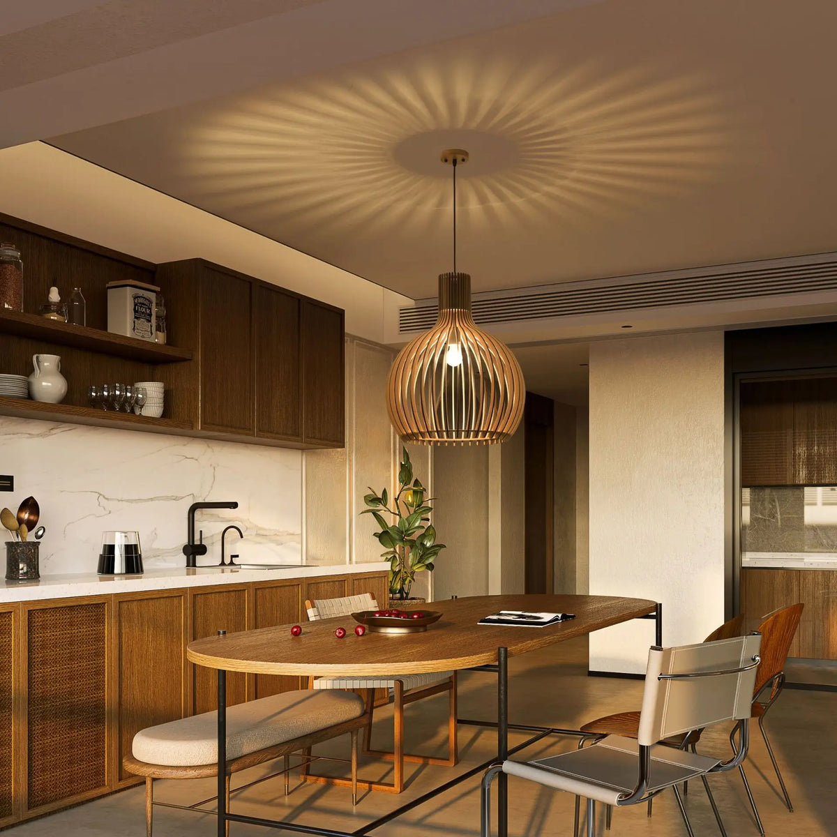 Wooden Bird Cage Pendant Lamp - Nordic Ceiling Hanging Light for Dining Room