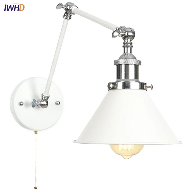 Vintage White LED Wall Sconce Stair Light Fixture with Pull Chain Switch