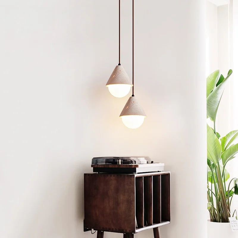 Afralia™ Creative Stone LED Pendant Light Yellow Travertine Nordic Minimalism Hanging Lamp