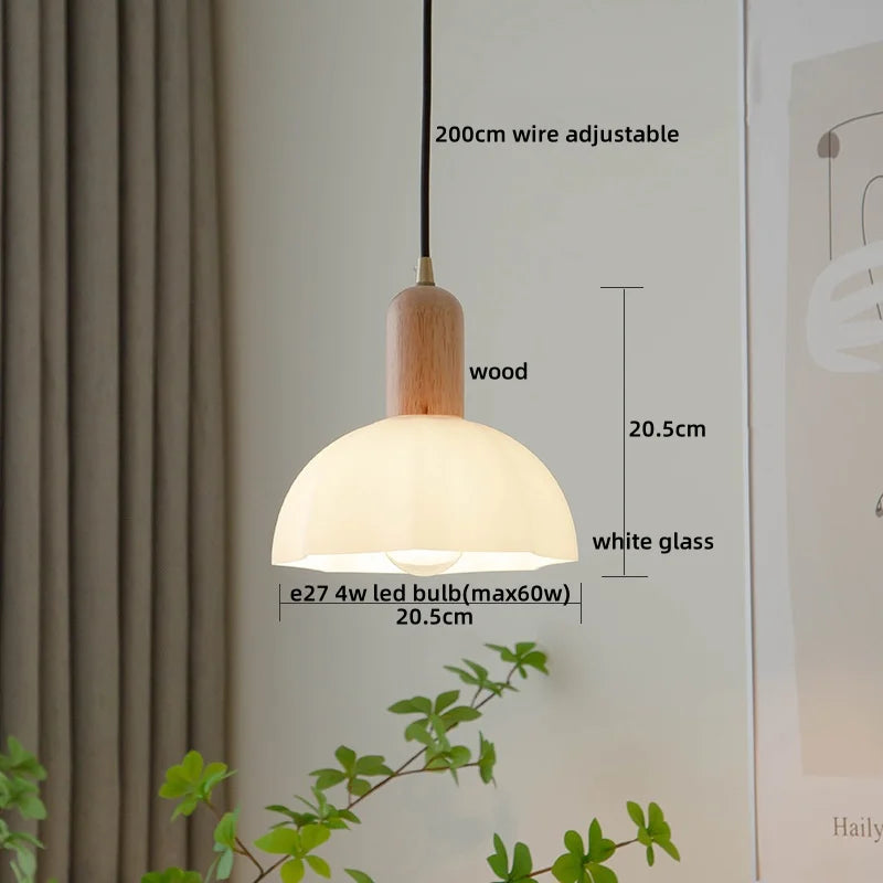 Wood Glass LED Pendant Light Suspension Luminaire for Home Decor
