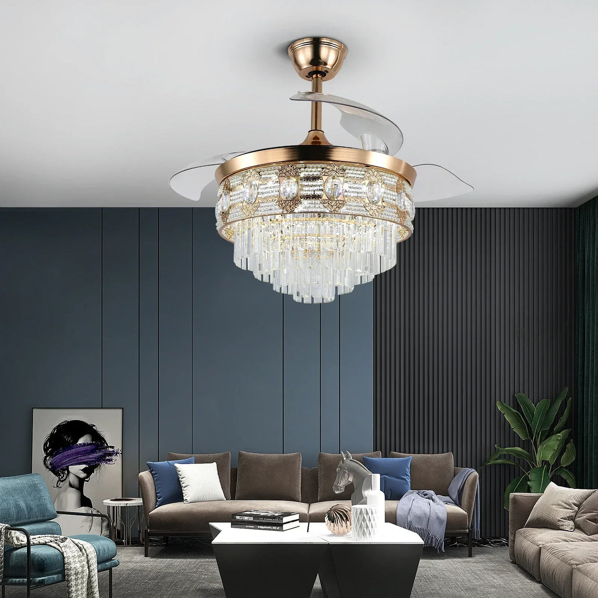 Crystal Pendant LED Ceiling Fan for Smart Home Decor