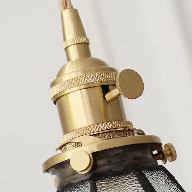 Loft Green Tiffany Glass LED Pendant Lights with Copper Knob Switch
