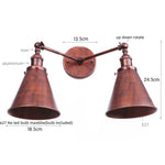 Vintage Gold Industrial Wall Lights with Pull Chain Switch and 2 Heads
