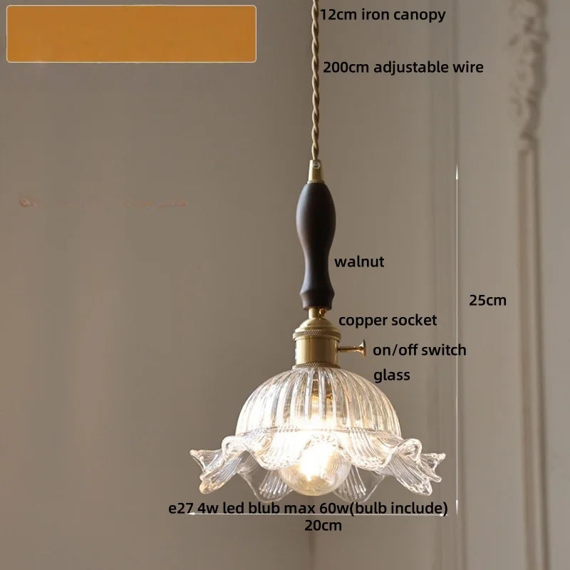 Walnut Wood & Glass LED Pendant Lamp Modern Nordic Style