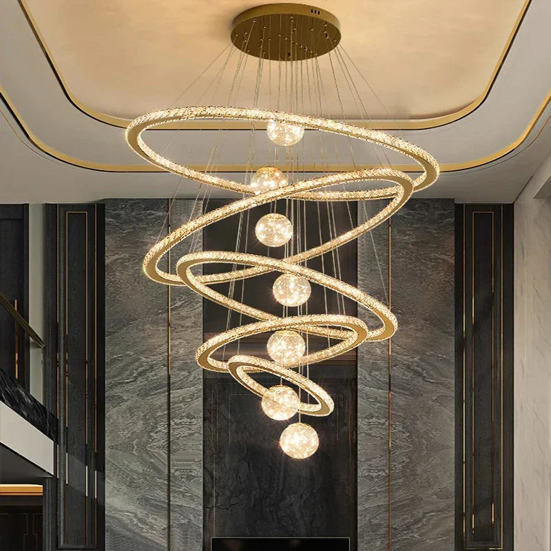Crystal Chandelier: Luxury Stair Pendant Light for Living Room, Ceiling & Indoor Lighting