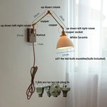White Ceramic LED Wall Light Nordic Modern Copper Rotatable Bedside Lamp