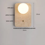 Yellow Travertine Wood Canopy LED Wall Light, Japan Style Bedside Lamp