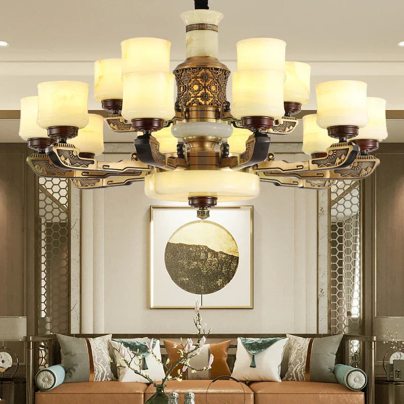 Luxury Copper Marble Chandelier for Living Room in New Chinese Style