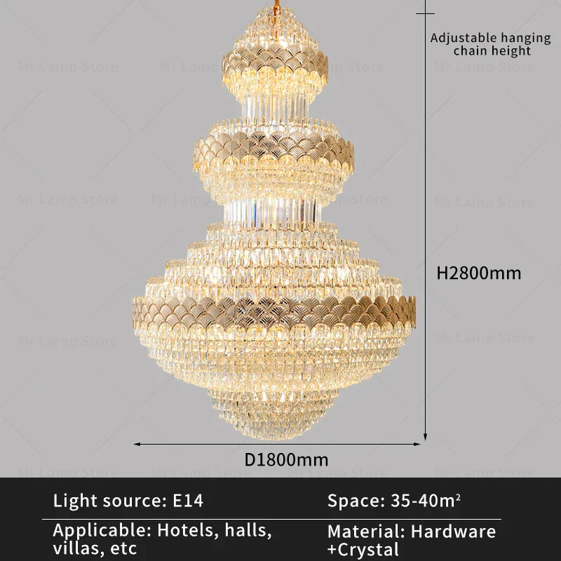 Crystal Chandelier - Modern Duplex Loft Staircase Living Room Lighting