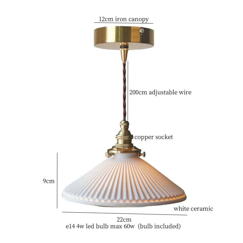 Ceramic LED Pendant Light: Modern Brass Hanging Lamp for Home Decor
