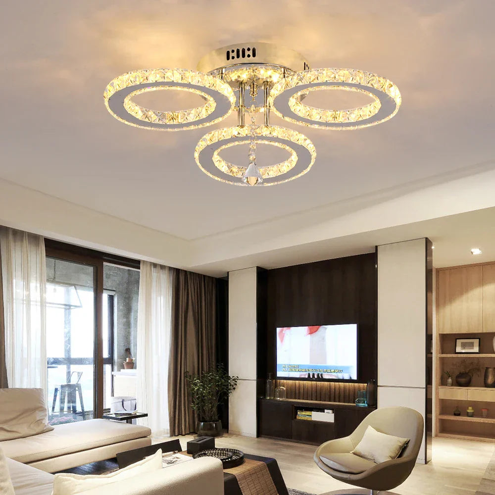 Crystal LED Rings Ceiling Chandelier Dimmable Luminaire