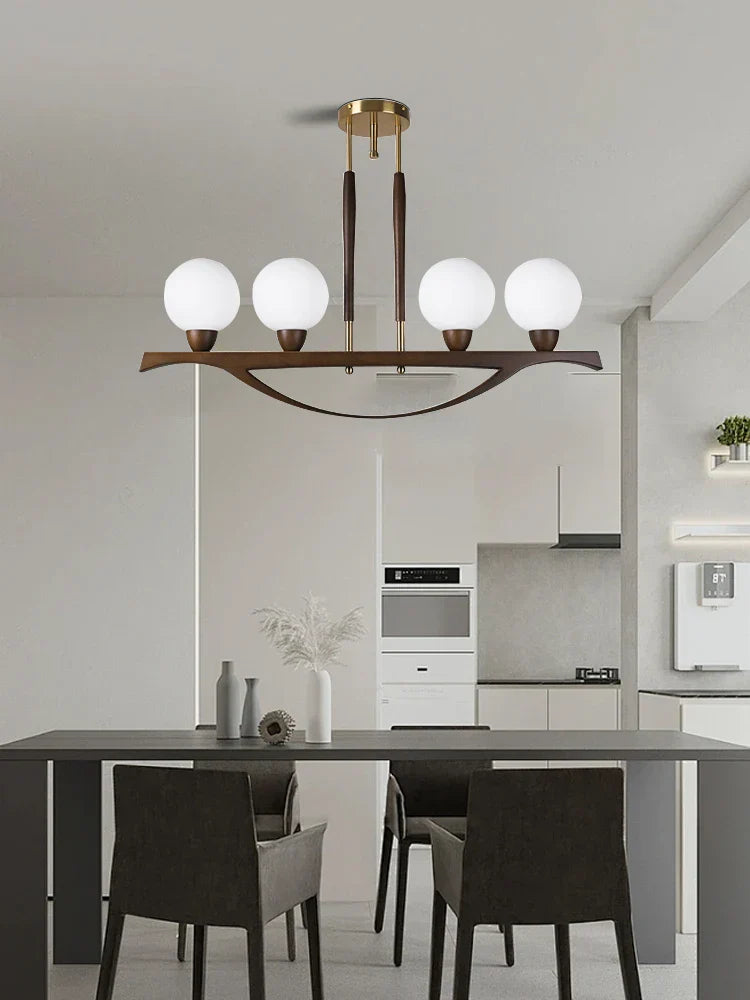 White Glass Ball Chandelier Dimmable Wooden Modern Dining Room Light