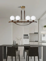 White Glass Ball Chandelier Dimmable Wooden Modern Dining Room Light