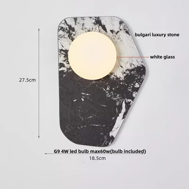 White Glass LED Wall Sconce | Modern Bulgari Luxury Stone Vanity Light