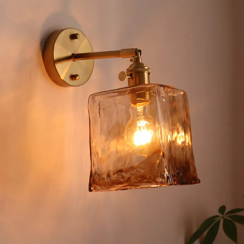 Amber Glass LED Wall Lamps for Living Room and Bathroom Mirror Lighting