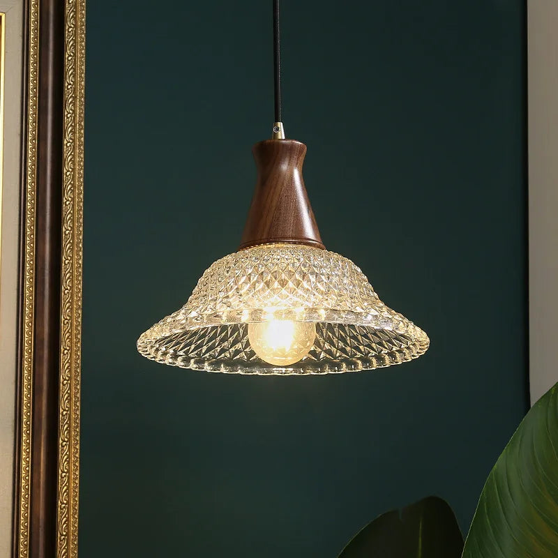 Nordic LED Glass Wood Pendant Light Chandelier for Kitchen Bedroom Dining Room