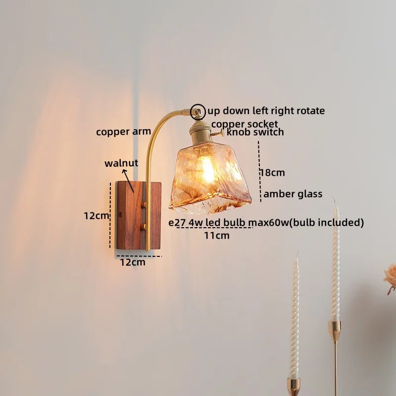 Amber Glass LED Wall Lamp for Modern Nordic Home Decor
