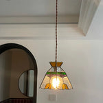 Tiffany Style Glass LED Pendant Lights with Walnut Wood and Adjustable Wire