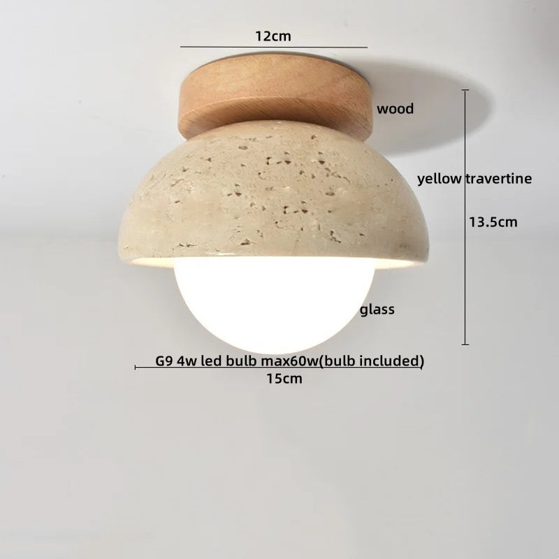 Yellow Travertine Stone LED Ceiling Light Fixture White Glass Ceiling Lamp