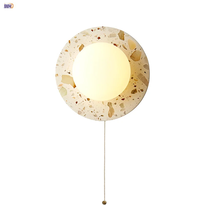 Terrazzo Stone Glass LED Wall Light Fixture with Pull Chain Switch
