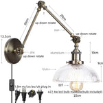 Vintage Industrial LED Wall Light with Clear Glass Shade & Adjustable Long Arm