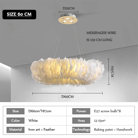 Nordic Feather Pendant Lamps for Bedroom and Home Decor Lighting