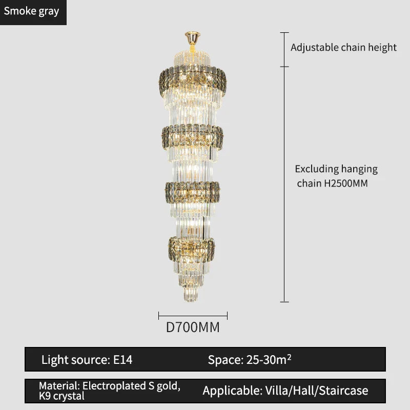 Elegant Crystal Hollow Long Chandelier for Duplex Living Room and Stairwell