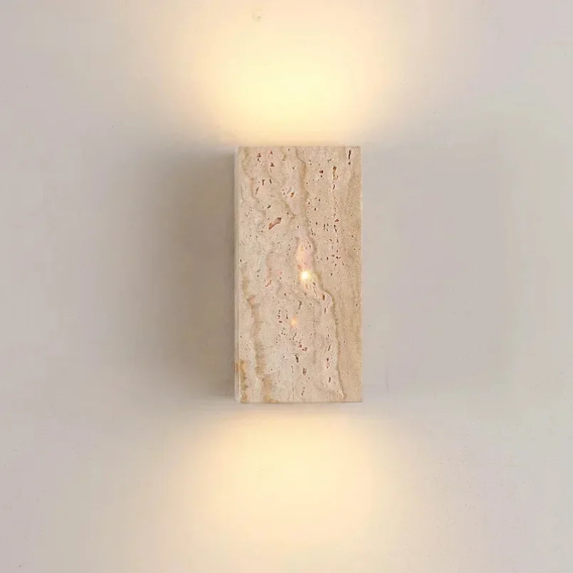 Yellow Travertine Stone Wall Sconce for Indoor/Outdoor Decor & Ambiance