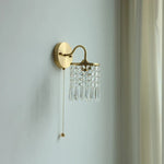 Vintage Crystal LED Wall Lights Pull Chain Switch Copper E14 Stair Fixtures
