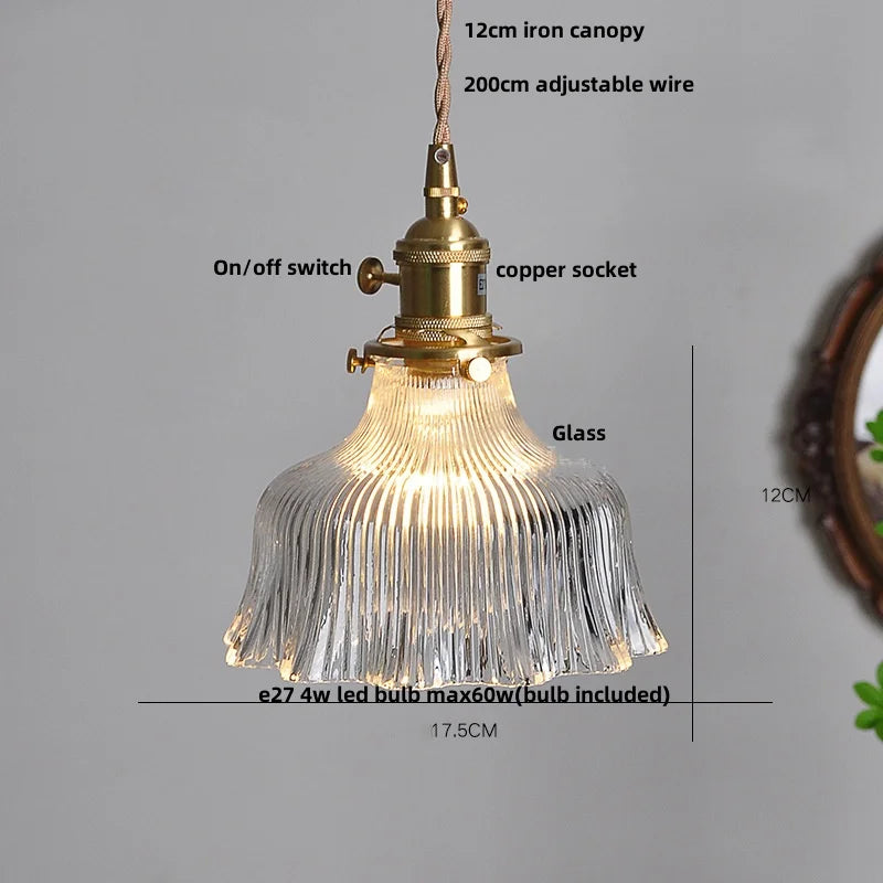 Afralia™ Clear Glass LED Pendant Light Fixture Modern Copper Knob Switch Hang Lamp