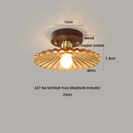 Nordic LED Ceiling Light Amber Glass Wood Brass Flush Mount Lamp