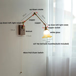 Yellow Glass LED Wall Sconce Walnut Wood Bedside Lamp