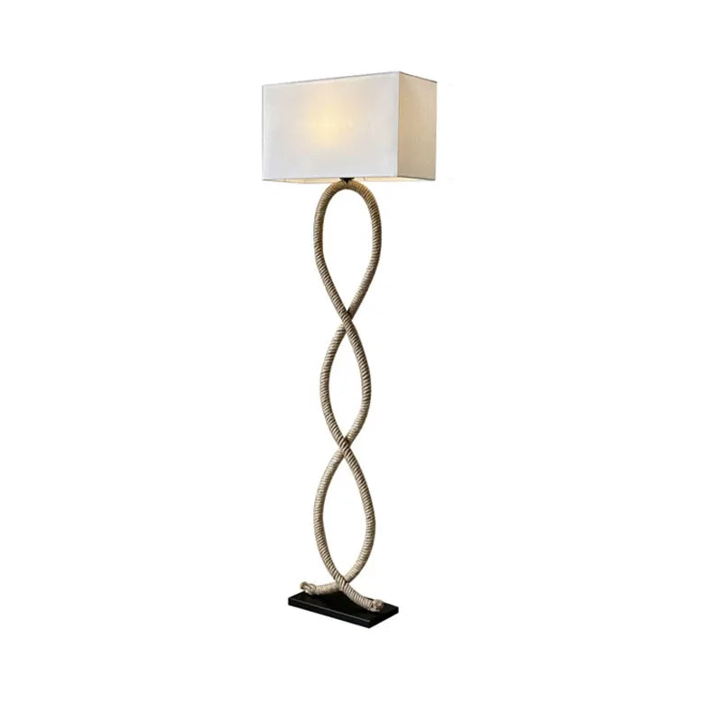 Hemp Rope Fabric Shade LED Floor Lamp for Nordic Retro Wabi Sabi Style