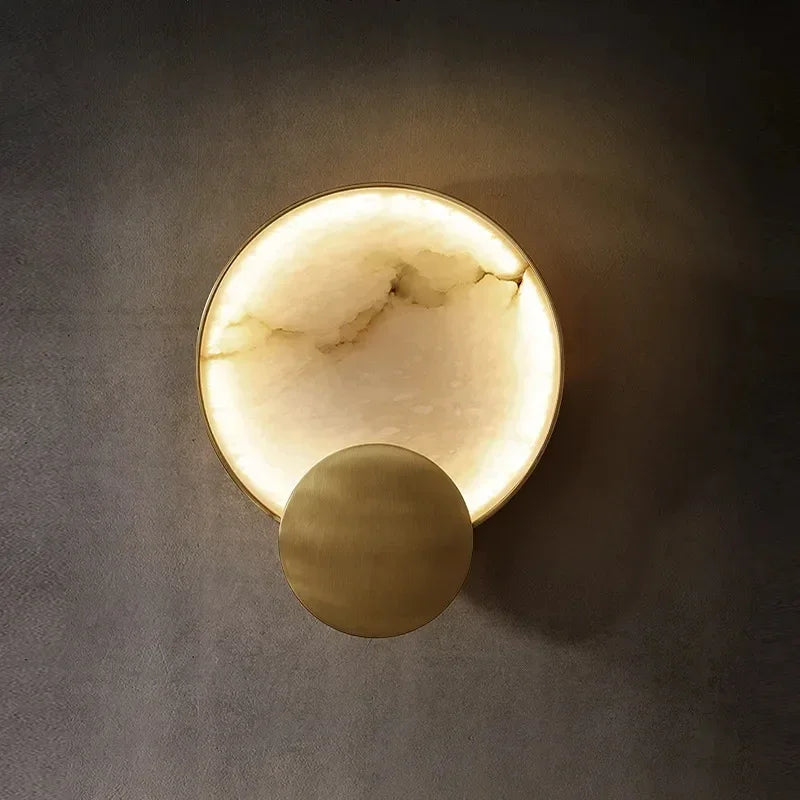 Round Marble LED Wall Lights Gold Metal Surface Mount Atmosphere Lamp