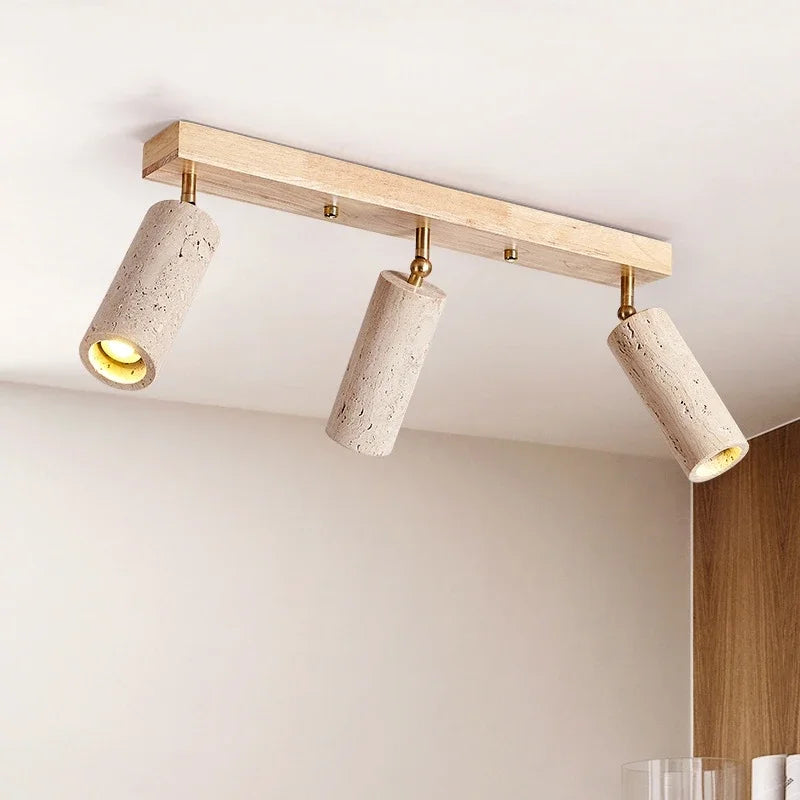 Stone Ceiling Lamp Spot Light Adjustable Angle Wood Base
