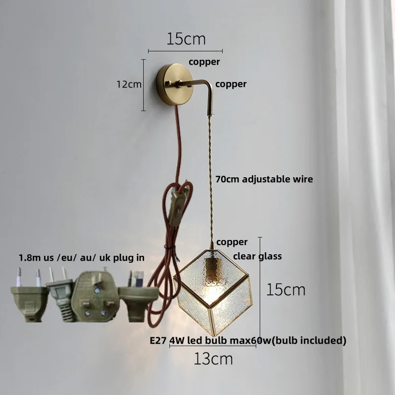 Modern Clear Glass LED Wall Light with Pull Chain for Bar, Cafe, Bathroom Mirror