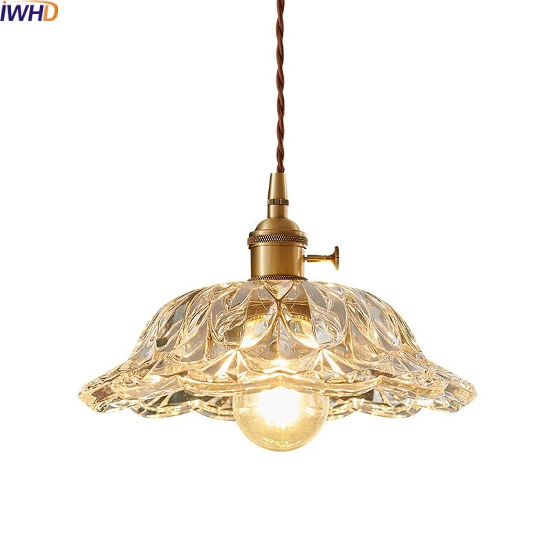 Japanese Style LED Pendant Lamp Copper Glass Hanging Light Fixtures