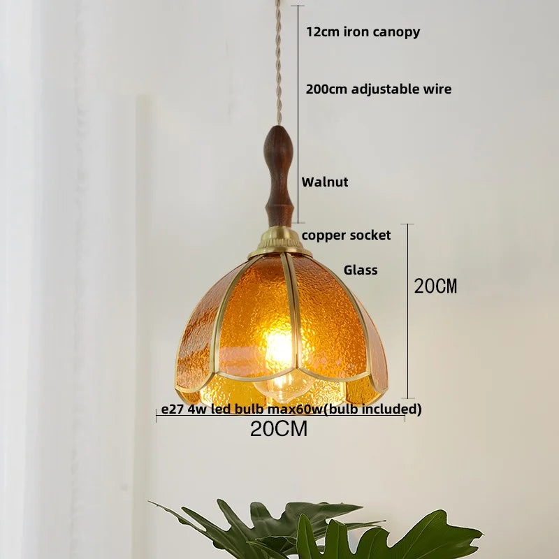 Nordic Walnut Glass LED Pendant Lamp Kitchen Light Fixtures