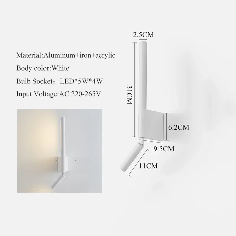 Rotatable LED Wall Mount Bedside Reading Lamp - Modern Minimalist Sconce Light