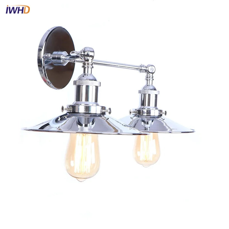 Silver Vintage LED Wall Light 2 Heads Industrial Loft Living Room Bathroom Stair Lamp