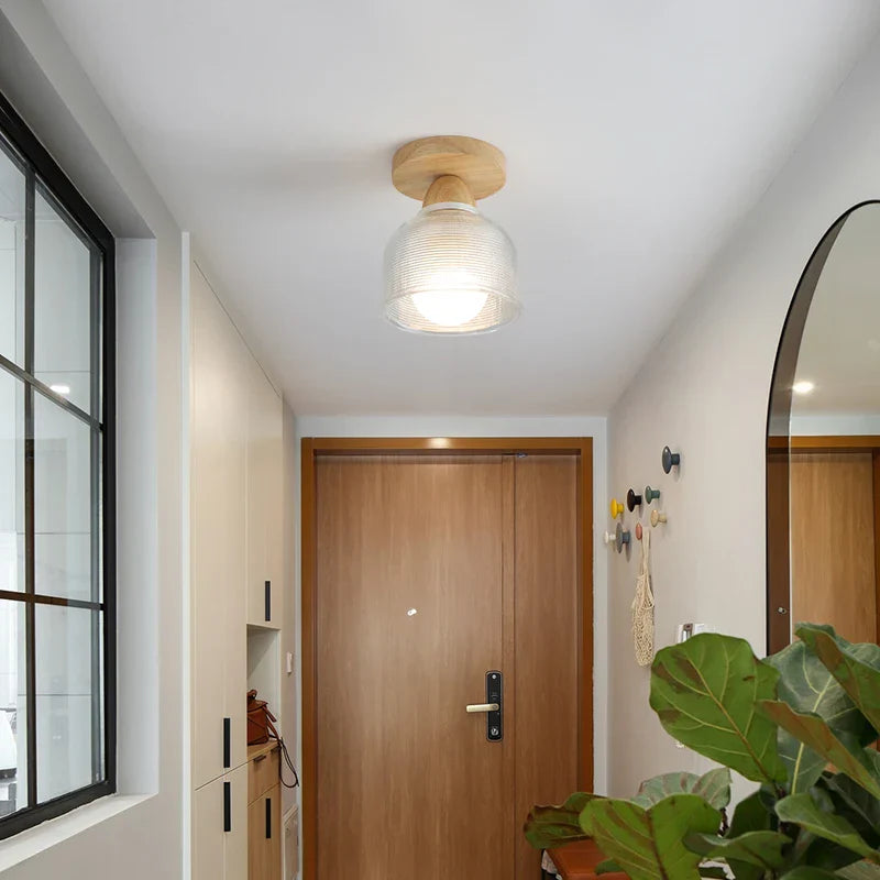 LED Ceiling Lamp Modern Style Wood Glass Luminaria